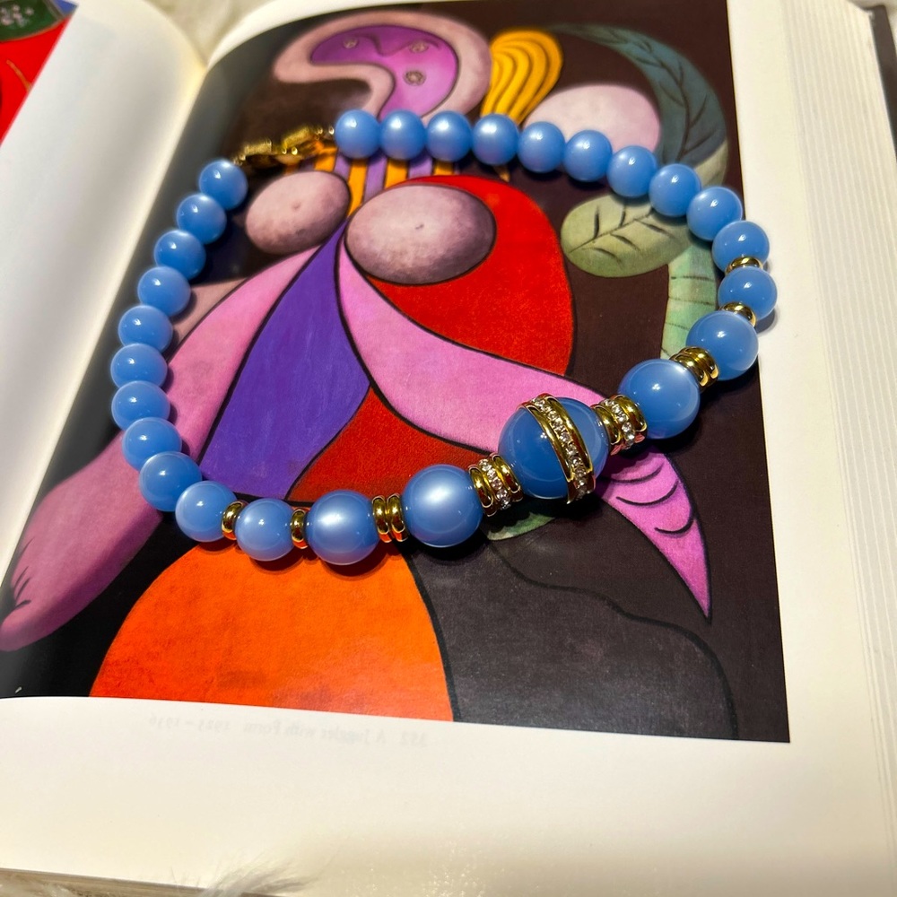 Givenchy Paris New York Blue Cat Eye Necklace Timepiece with Swarovski Crystals